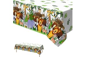 ‎XINVERY Xinvery Safari Dschungel Tischdecke Geburtstag, Dschungel Tier Party Tischdecke Urwald Safari Tiere Tischdecke Plastik Wasserdicht für Geburtstag Wild One Baby Party Deko 137 x 274cm