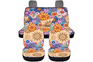 ‎CHAQLIN chaqlin Hippie Lotus Autositzbezug-Set für Damen, Auto-Innenzubehör, 4-teilig, universeller Autositzschoner für Vorder- und Rücksitze, passend für die meisten Autos, SUVs, Lieferwagen