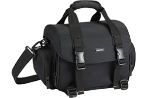 Amazon Basics Shoulder Bag for SLR Camera and Accessories, Large, Adjustable Strap, Waterproof, Shockproof, Solid, Padded - Black/Orange