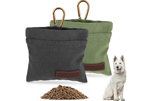Jeffdad Sac à friandises pour chien - Mains libres - Avec mousqueton - Fermeture automatique - Pour l'entraînement du chien - Noir + vert
