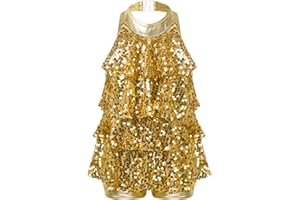 TiaoBug Vestido Lentejuelas de Danza para Niña Maillot Elástico de Patinaje Artístico Vestidos de Baile de Salón Danza Contemporáneo Jazz Vestido Brillante