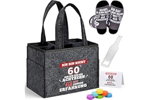 Alishomtll Geschenk zum 60 Geburtstag Flaschentasche für Männer, Filz Männerhandtasche Bier 6 Flaschen, Bierfest Vatertag Herrenhandtasche mit Flaschenöffner, Bier Socken, Flaschenverschluss, Grau