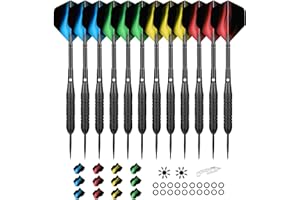 WayArrival 12 Pack Steel Tip Darts, Professional 24 Grams Metal Dart Set with Premium Aluminum Shafts and 4 Style PET Flights, Beginner or Professional Darts