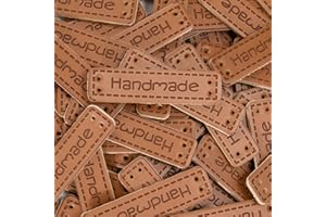 HOLEMZ Stoff Labels Tags 100 Stücke Leder Handgemacht Kleider Etiketten Nähen PU DIY Dekoration Handmade mit Liebe Gewebte Gefaltete für Pullovern Socken Handschuhen