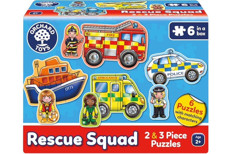 Orchard Toys Rescue Squad Jigsaw Puzzle, A Collection of 6 puzzles featuring 2 and 3 pieces Perfect for Little Hands, Perfect for Ages 2+