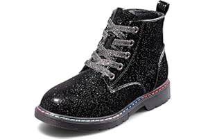 Harvest Land Girls Ankle Boots Glitter Combat Booties Zipper Lace Up Winter Dress Boots for Little Kid Big Kid
