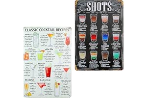 burkfeeg 2 Pcs Cartel de Chapa Vintage Metal Recetas de Cóctel Placas Decorativas Póster Placa Metálica para la Pared para Taberna Bar Restaurante (20 * 30cm)