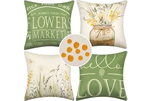 Hanrunsi Kissenbezüge Outdoor 4er Set Dekokissen Leinen Kissenbezuge Blumenvase im Landhausstil Dekorative Sofakissen Deko Kissen Einfach Decor für Couch Wohnzimmer Garten Schaukelstuhl Zierkissen