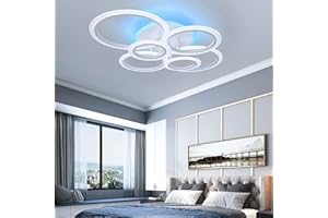 ‎STCH Lampa Sufitowa LED, Lampa Sufitowa z Pilotem 6 Okrąg, Nowoczesne Żyrandole Przyciemniania 3000-6500K, Lampy Wiszące Led 80W, Oświetlenie Sufitowe do Salonu, Sypialni, Kuchni, Jadalni, Dekoracyjna