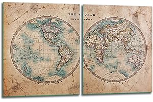 TMK ARTDEKO TMK | Juego de placas de vitrocerámica, 2 x 40 x 52 cm, cubierta de cristal, protección contra salpicaduras, placa de cristal, placa de vitrocerámica, tabla de cortar decorativa | Map