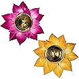 EIN SOF Lotus Shaped Brass Diyas for Puja - Lamps for Home & Diwali Decoration, Akhand Jyoti Stand with Gift Cover, 5 inches Kamal Design Pooja Oil & Camphor Diya, 2 Pc