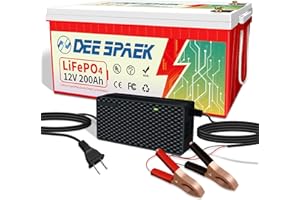 DEESPAEK Akumulatory głębokiej pracy cyklicznej LiFePO4 z 200Ah 12V, kumulatory litowe głębokiego rozładowania, idealny do łodzi, obozowicz, do trollingu, kosiarki, słoneczna i wiatrowa (12V 200Ah)