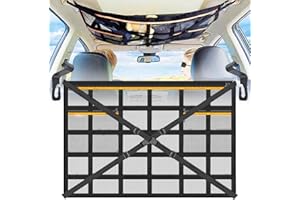 Tundwhite Rete portaoggetti universale per auto, 90 × 65 cm, con cinghie a croce regolabili e 3 tasche con cerniera indipendenti per quattro braccioli, jeep, furgone, SUV