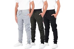 Real Essentials 3 Pack: Boys Youth Active Athletic Soft Fleece Jogger Sweatpants