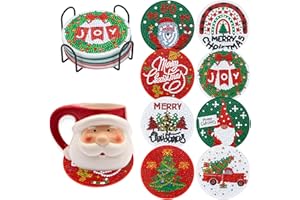 Jodsen 8 Pcs Christmas Diamond Painting Coasters with Holder,DIY Christmas Diamond Painting Coasters,Arts and Crafts for Adults Diamond Painting Kits,Christmas Art Craft Supplies (8Pcs-Red)