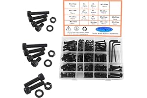 HVDHYY M5 M6 M8 Tornillos Juego de Surtido de Pernos Negros Arandelas de Acero Al Carbono Tuercas Tornillos de Cabeza Hueca Hexagonal con Caja Almacenamiento para 3 Llaves Inglesas 310pcs