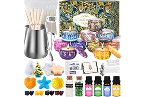 IGUGI Kit per Fabbricazione Candele DIY,Kit per Candele,Kit Candele Fai da Te con Manuale,10 Candele Barattoli,4 confezioni cera d'api,Melting Pot,100 Stoppini,Stampo in Silicone ect