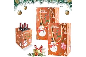 MOECSHSY 4 Bottle Christmas Gifts Bag for Wine & Whiskey, 32x20x20cm Large Reusable Holiday Bags with Handles, Premium Paper Wine Bag for Family, Friends, Corporate Gifts -2Pack