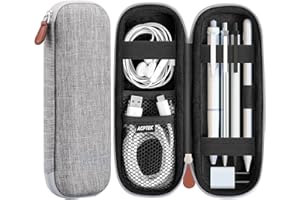 AGPTEK Housse Apple Pencil Case Etui Rigide Coque Durable Prime Cuir PU Sac de Protecteur Compatible avec Apple iPad Pro/iPad, Samsung, Huawei, Surface Pro Stylus (intégré Poche Support)- Gris