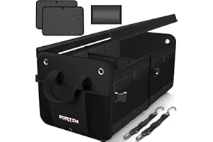 FORTEM Organizer Bagażnika Samochodowego SUV, Składany z Przegródkami, Antypoślizgowy Spód, Regulowane Pasy Mocujące, Składana Pokrywa, Praktyczne Przechowywanie Akcesoriów (65L)