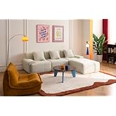 MILYsofa Modular 3-Seater Sofa with Chaise Longue, Upholstered in Corduroy Velvet, Removable Cushion Covers (Light Beige, 3 S