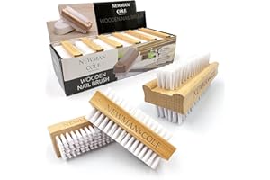 NEWMAN AND COLE Wooden Nail Brush, Double-Sided Nail Scrubbing Brush with Firm Plastic Bristles (Set of 3)