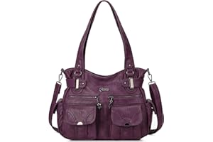 FOLOVEYA Bolso de Mano para Mujer Bolsa Mensajero Antirrobo Impermeable a la Moda Bolso de Compras con Múltiples Bolsillos Trabajo Senderismo Viajar Cuero PU Morado