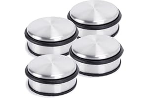 Oxid7® 4x Butoir de porte en acier inoxydable brossé mat ⌀ 10,3cm, hauteur: 4,5cm | Butoir de porte massif 1,1 kg aussi pour portes lourdes | 3 anneaux en caoutchouc de haute qualité comme protection