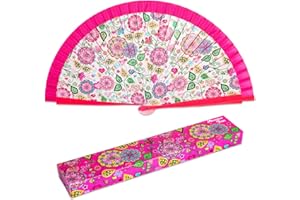 PRACTICDOMUS Ventaglio Pieghevole in Tessuto di Cotone Stampato e Legno (01 Printemps)