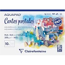 Bloc Aquarelle CLAIREFONTAINE - 20 Cartes Postales 7.5x14.8cm - Papier 300g Grain Moyen - Sans Acide