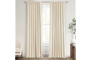 QJMYDECO Light Beige 105 Inch Custom Long 100% Blackout Curtains for Living Room, Darkening Summer Heat Blocking Window Curtains for Bedroom, Natural Linen 8-3/4FT Ring and Hook Pinch Pleated Drapes 2 Panels