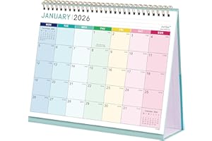 ARTFAN Desk Calendar 2026 - Calendar 2026, Runs from Jan. 2026 to Dec. 2026, 12 Month Desktop Calendar, Starts on Monday, 25.3 x 20.5 x 7.8 cm, Rainbow plaid