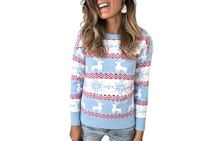 Marvmys Maglione Natalizio Donna Inverno Pupazzo Neve Renna Fiocco Neve Morbido Maglione Lavorato a Maglia Girocollo a Maniche Lunghe Regalo Natale