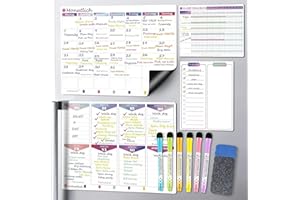 Lot de 4 planificateurs hebdomadaires magnétiques avec planificateur hebdomadaire Planificateur mensuel Tableau à faire Traceur hebdomadaire Effaçable Tableau blanc Planning de cuisine German Version