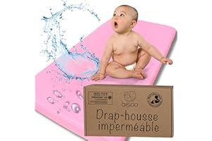 Bisoo Drap Housse 45x90 Impermeable - 2en1 Drap Housse Berceau Alese Protege Matelas Bebe Reglable pour Landau Nacelle - Silencieux 100% Jersey Oeko-Tex - 1 Drap Rose 90x45 CM