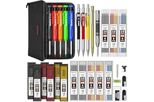 ‎NICPRO Nicpro 31 Stück Tieflochmarker & Zimmermannsbleistifte Set mit Spitzer, Nachfüllungen, Hartmetall-Anreißwerkzeug, Bleistift Baustelle für Holz, Architekten, Werkstatt, Bohrschablone, Canvas-Etui