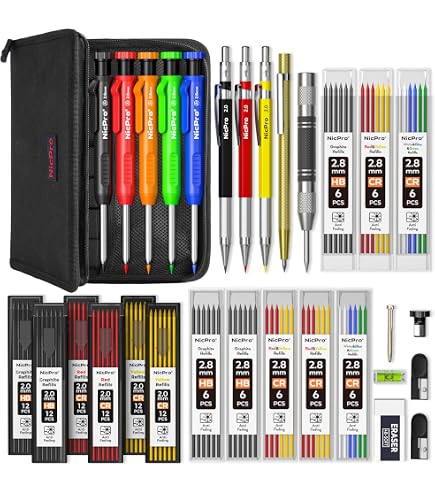 Nicpro Kit Complet 58 Pièces Dessin Art - Porte-mines 0.3 0.5 0.7 0.9 2mm, Stylo 12 Microns, Carnet & Étui Cuir