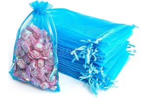 XMASOLDECOR 20Pcs Bleu Lac Sacs Organza 10x15cm, Sacs Cadeaux en Organza Pochette à Bijoux, Sachets en Organza pour Bonbons, Lavande, Mariage, Anniversaire