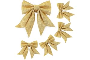 ‎JSRHEEM JSRHEEM 5 Stücke Weihnachtsbaum Schleifen, Gold Weihnachtsbaum Dekoration, Glitzer Schleifen Weihnachtsdeko, Weihnachtsbaumschmuck Schleifen für Weinachten, Geburtstag