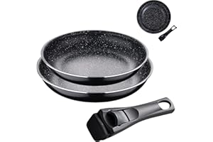 BERGNER Click & Cook Edición Black | Juego de Sartenes | 2 Sartenes de Aluminio Prensado de 24 y 28 cm| con Mango Ergonómico Intercambiable | Menaje de Cocina | para Todo Tipo de Cocinas