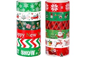 SANNIX Washi Tape Ruban Adhésif Décoratif de Noël, 12 Rouleaux de Ruban Adhésif Washi de NoëL Scotch Scrapbooking Décoratifs Papier Tape pour Bricolage Artisanat Décoration de Noël Festivals