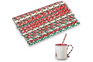 CAIKAILIOR 50 Pezzi Carta Natalizia Cannucce,Natalizie Decorative Tema Natalizio Bicolore Colorate Albero,Perfette Per Vacanze Feste Bomboniere di Natale Capodanno Rosso Verde Compleanno Matrimonio Forniture