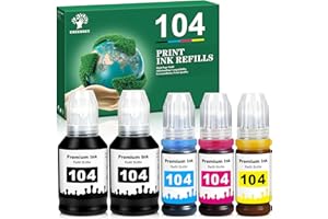GREENSKY 104 Farbstofftinte Kompatibel mit Epson 104 Multipack für Epson EcoTank ET-2870 ET-4800 ET-2876 ET-2862 ET-2861 ET-2820 ET-2810 ET-2826 ET-2856 ET-2875 ET-4810 ET-2811 ET-2812 ET-2814 (5P)
