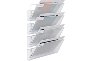 EasyPAG 4 Tier Heavy Duty A4 Mesh in Tray Wall File Holder Mail Organiser Magazine Storage Rack,White