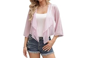 Aottori Cardigan Boléro Court Femme en Mousseline de Soie Gilet à Manches Évasées 3/4 Boléro Veste Elégant Chic pour Robe Bretelle Mariage