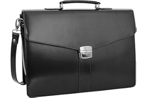 A1 FASHION GOODS Black Leather Briefcase for Mens Laptop Bag Business Organiser Shoulder Case Alvin