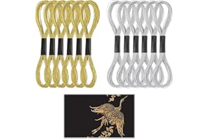 YFHUVB Gold Embroidery Thread, Metallic Embroidery Thread(6 Strands of Gold and 6 Strands of Silver), Gold Thread Embroidery Cross Stitch Embroidery Polyester Thread for Craft DIY Embroidery Thread Crafts