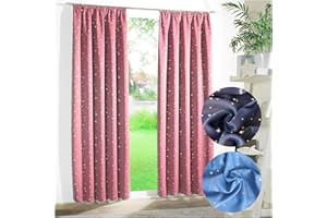 ‎HEIMTEXLAND heimtexland ® Verdunklungsgardine Kindergardine Sterne Vorhang Sterne Silber Rosa Kräuselband 245x135 Typ639