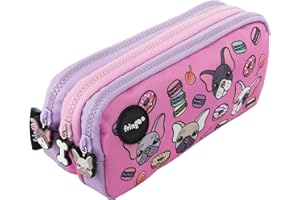 FRINGOO® - Trousse à crayons avec 3 compartiments jolie et amusante - Pour enfant Large Pugs & Sweets - 3 Compartments