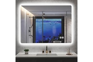‎S'BAGNO S'bagno 800x600mm Badspiegel mit Beleuchtung, Badezimmerspiegel mit Beleuchtung mit Entfoggen/ 3 Farbtemperaturen (3000K 4000K 6500K)/ Dimmen/Vertikal oder Horizontal, IP44 Led Badspiegel mit Memory
